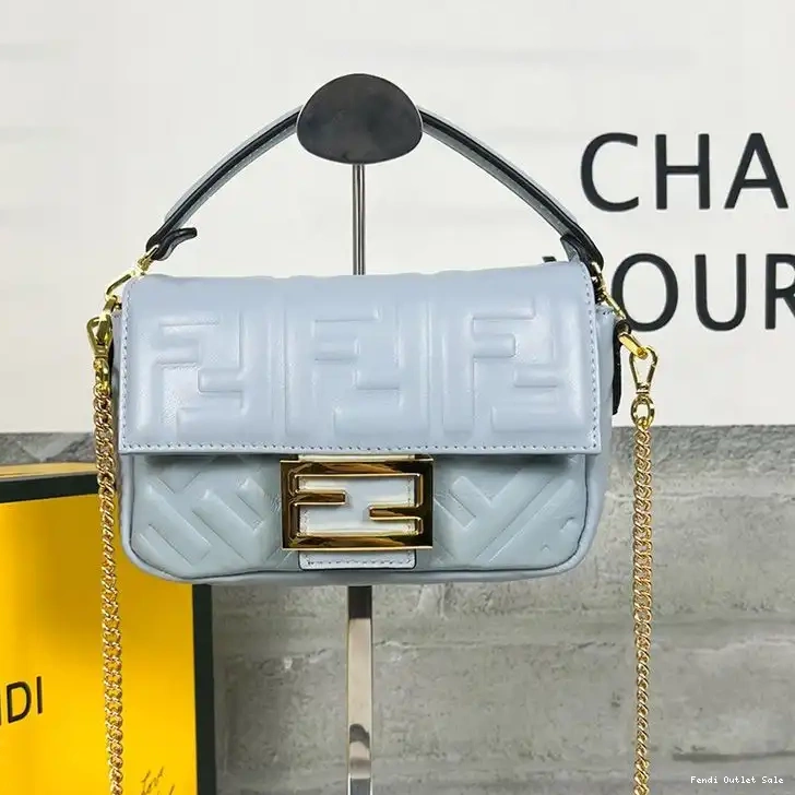 Affordable Fendi FF Blue Sky Baguette In Leather Nappa Motif Mini Bag 0615